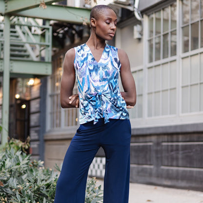 Sleeveless V-Neck Center Front Tie Top - Abstract Prism - Final Sale | Clara Sunwoo