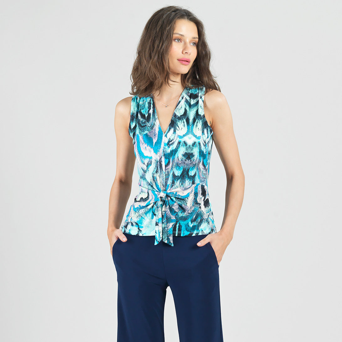 Sleeveless V-Neck Center Front Tie Top - Abstract Prism - Final Sale | Clara Sunwoo