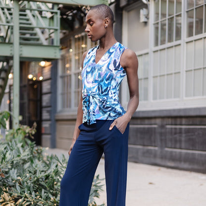 Sleeveless V-Neck Center Front Tie Top - Abstract Prism - Final Sale | Clara Sunwoo
