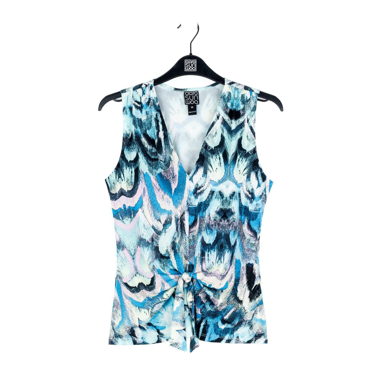 Sleeveless V-Neck Center Front Tie Top - Abstract Prism - Final Sale | Clara Sunwoo