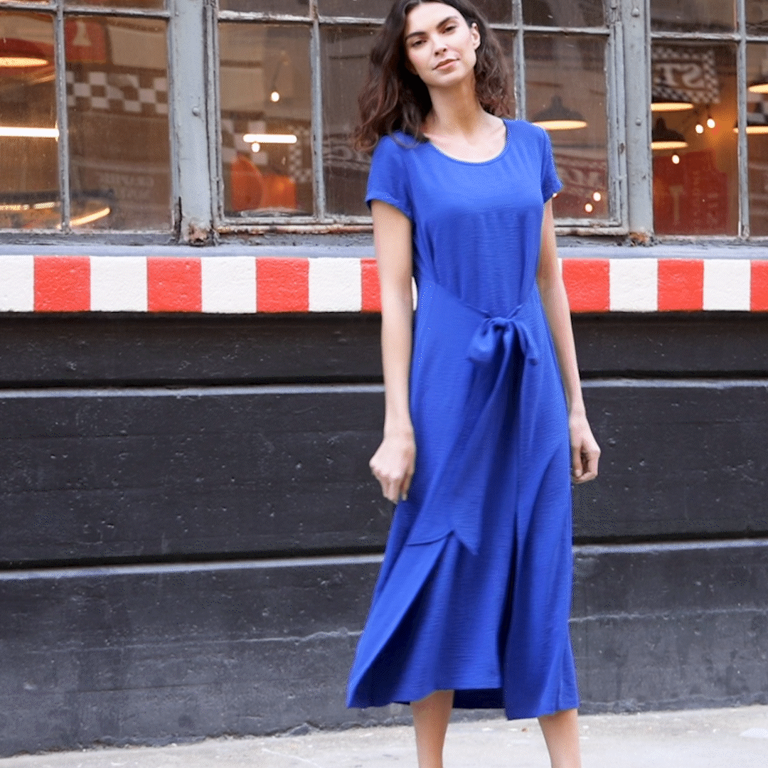 Soft Textured Rayon - Tie Wrap Overlay Midi Dress - Cobalt - Final Sale! | Clara Sunwoo