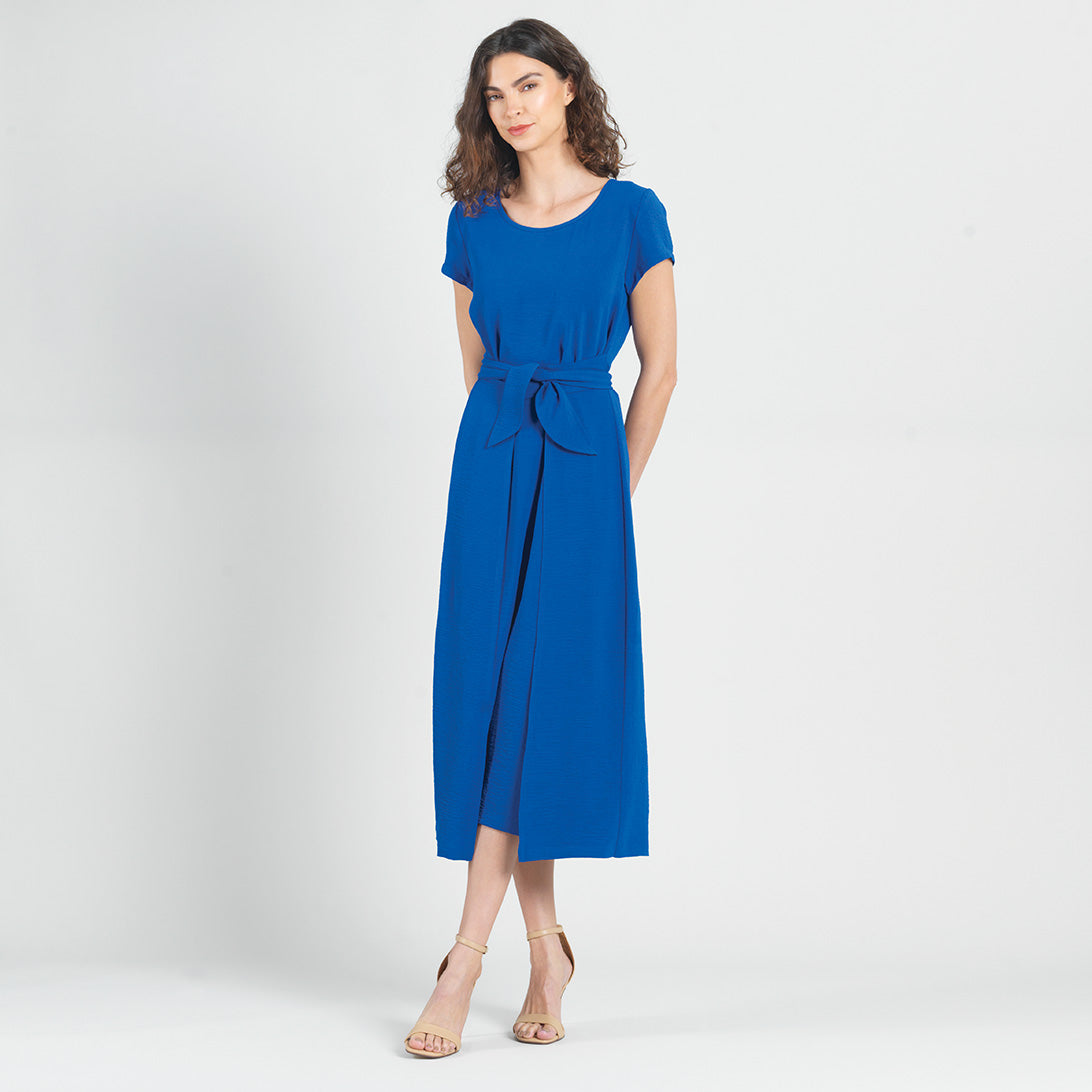 Soft Textured Rayon - Tie Wrap Overlay Midi Dress - Cobalt - Final Sale! | Clara Sunwoo