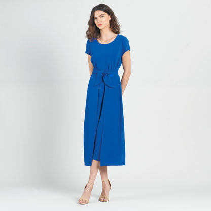 Soft Textured Rayon - Tie Wrap Overlay Midi Dress - Cobalt - Final Sale! | Clara Sunwoo