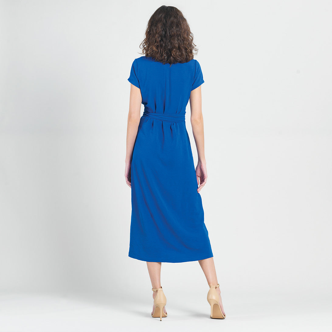 Soft Textured Rayon - Tie Wrap Overlay Midi Dress - Cobalt - Final Sale! | Clara Sunwoo