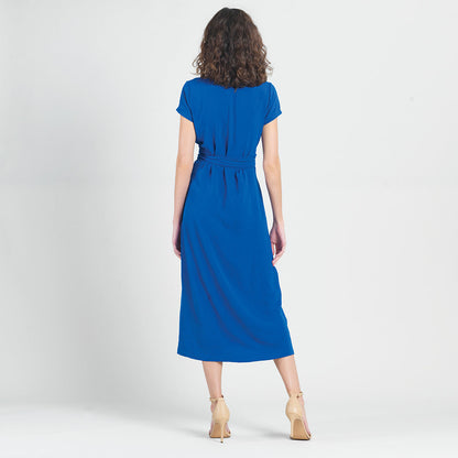 Soft Textured Rayon - Tie Wrap Overlay Midi Dress - Cobalt - Final Sale! | Clara Sunwoo