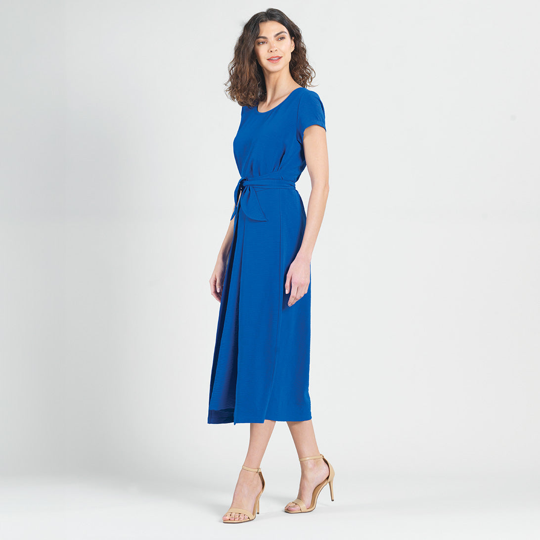 Soft Textured Rayon - Tie Wrap Overlay Midi Dress - Cobalt - Final Sale! | Clara Sunwoo