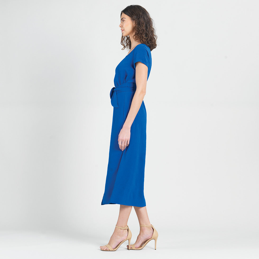 Soft Textured Rayon - Tie Wrap Overlay Midi Dress - Cobalt - Final Sale! | Clara Sunwoo