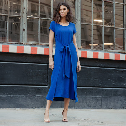 Soft Textured Rayon - Tie Wrap Overlay Midi Dress - Cobalt - Final Sale! | Clara Sunwoo