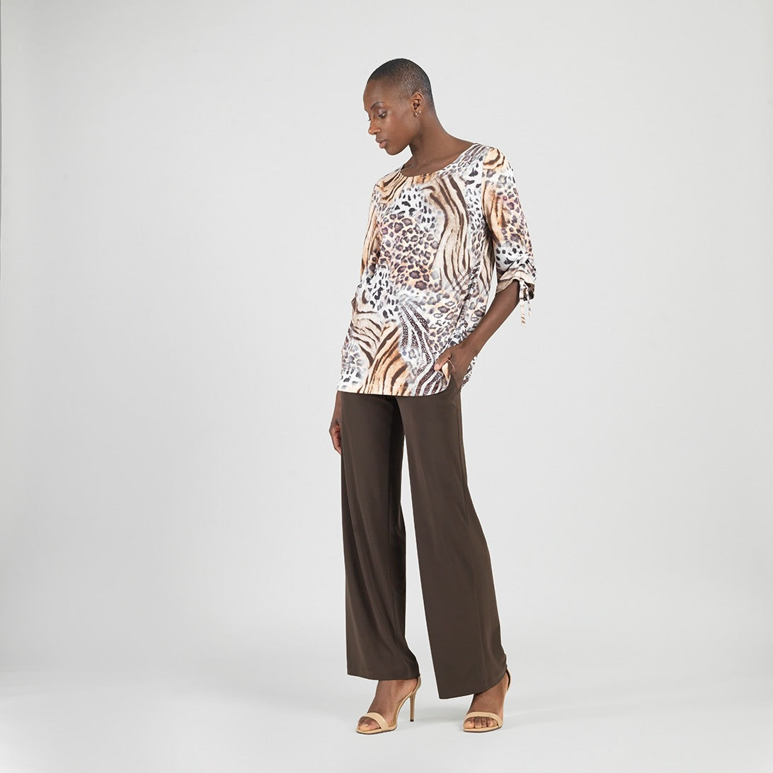 Butter Knit - Pull-Tie Cuff Tunic - Cheetah Stripe - Final Sale | Clara Sunwoo