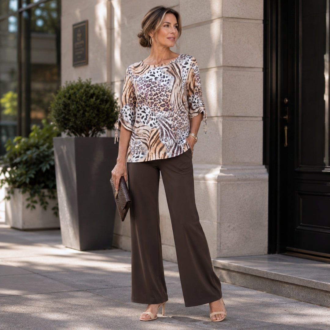 Butter Knit - Pull-Tie Cuff Tunic - Cheetah Stripe - Final Sale | Clara Sunwoo