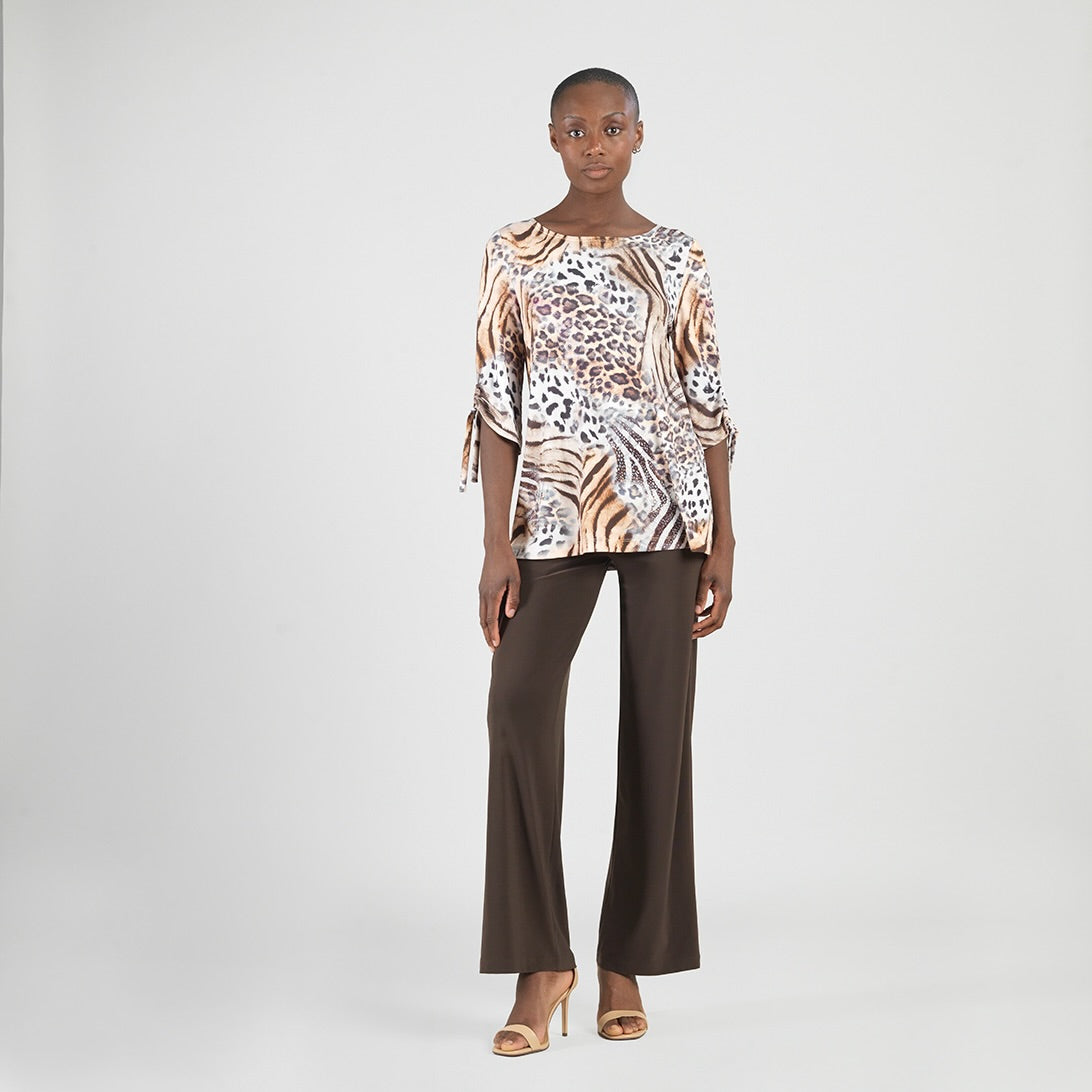Butter Knit - Pull-Tie Cuff Tunic - Cheetah Stripe - Final Sale | Clara Sunwoo