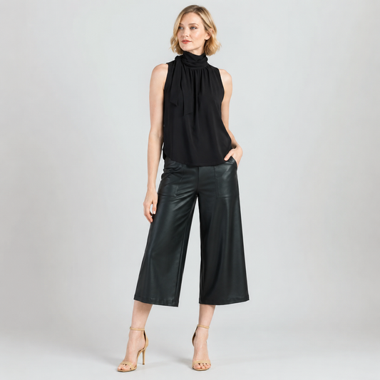 Mock Neck-Tie Detail Top - Black - Final Sale | Clara Sunwoo