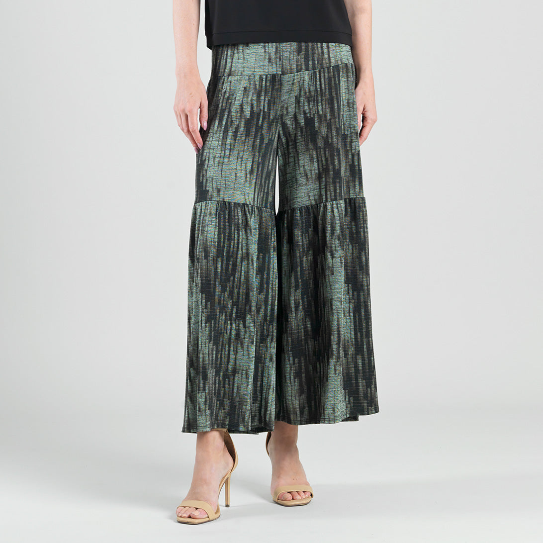 Crinkle Pleat Knit - Tiered Skirt-Pant - Water Ripple-Olive - Final Sale! | Clara Sunwoo