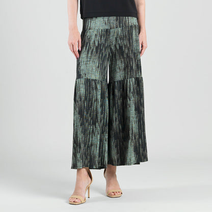 Crinkle Pleat Knit - Tiered Skirt-Pant - Water Ripple-Olive - Final Sale! | Clara Sunwoo