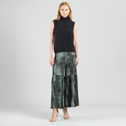 Crinkle Pleat Knit - Tiered Skirt-Pant - Water Ripple-Olive - Final Sale! | Clara Sunwoo