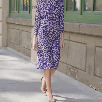 Foil Knit - Side Slit 3/4 Sleeve Midi Dress - Plum Cheetah - Final Sale! | Clara Sunwoo