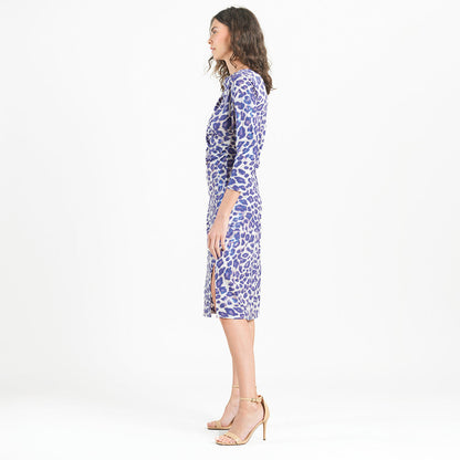 Foil Knit - Side Slit 3/4 Sleeve Midi Dress - Plum Cheetah - Final Sale! | Clara Sunwoo