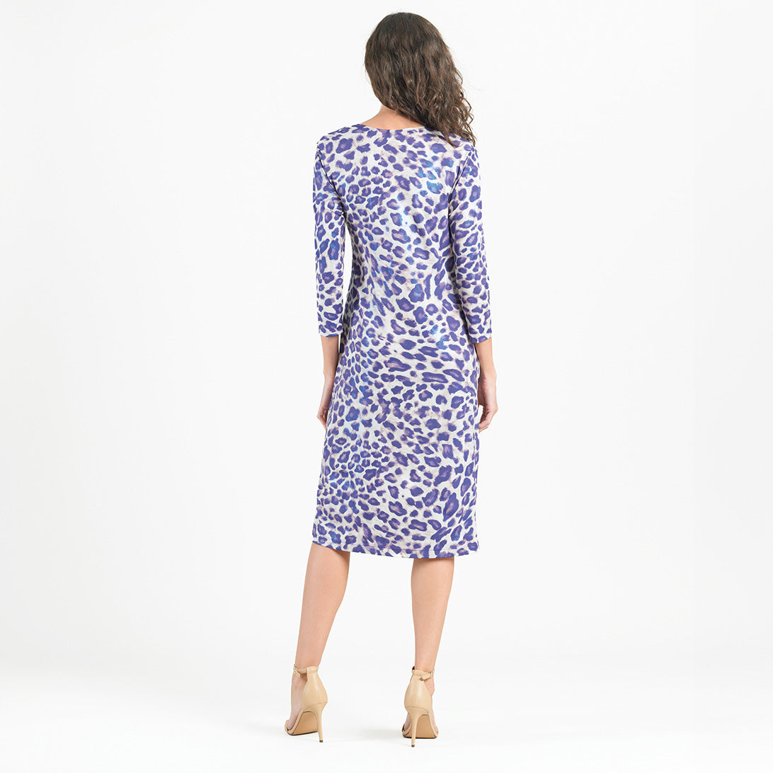 Foil Knit - Side Slit 3/4 Sleeve Midi Dress - Plum Cheetah - Final Sale! | Clara Sunwoo