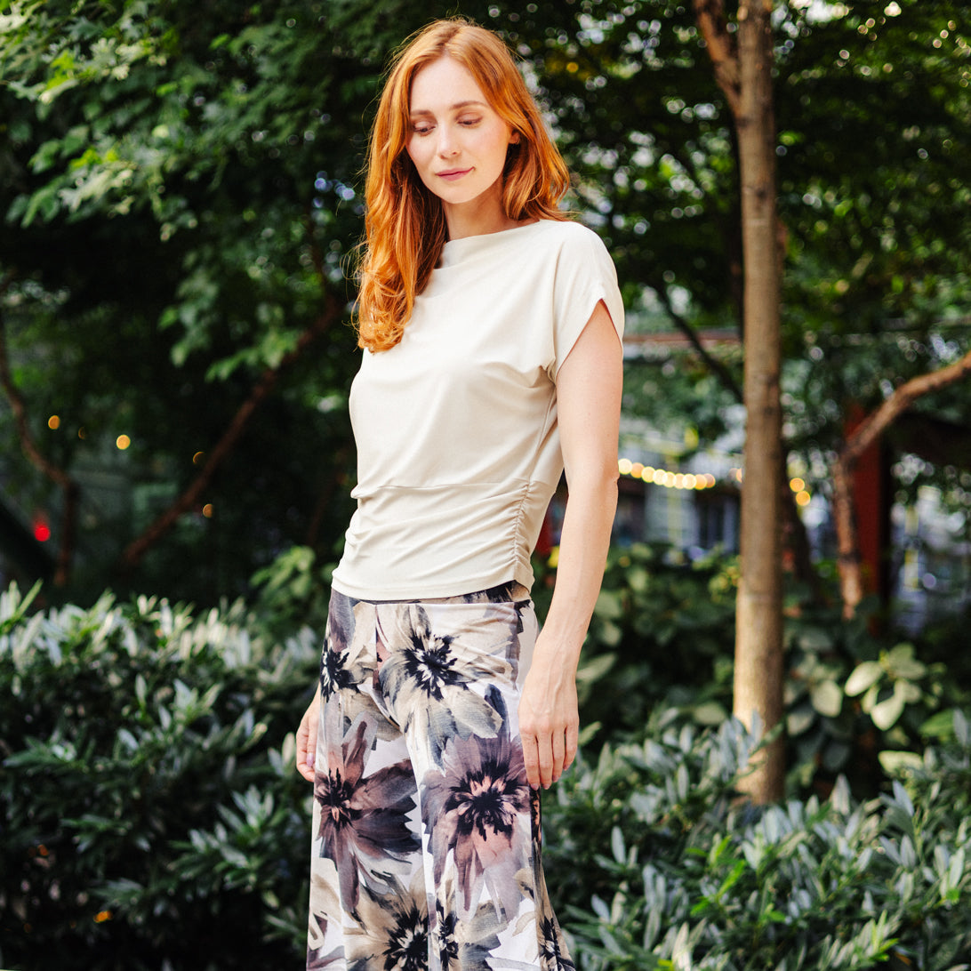 Side Ruched Boat Neck Top - Bone - Final Sale | Clara Sunwoo