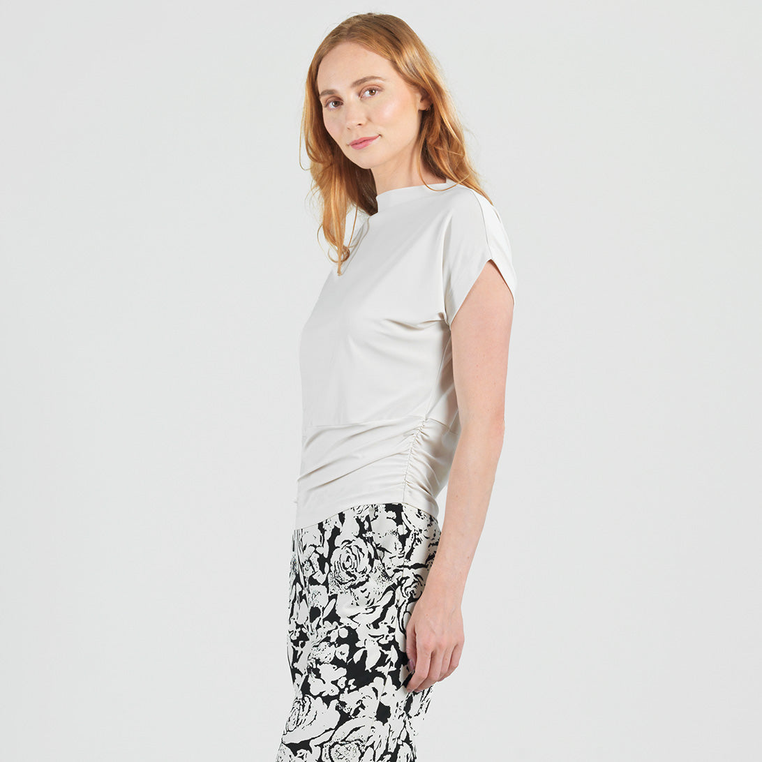 Side Ruched Boat Neck Top - Bone - Final Sale | Clara Sunwoo