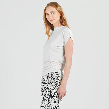 Side Ruched Boat Neck Top - Bone - Final Sale | Clara Sunwoo