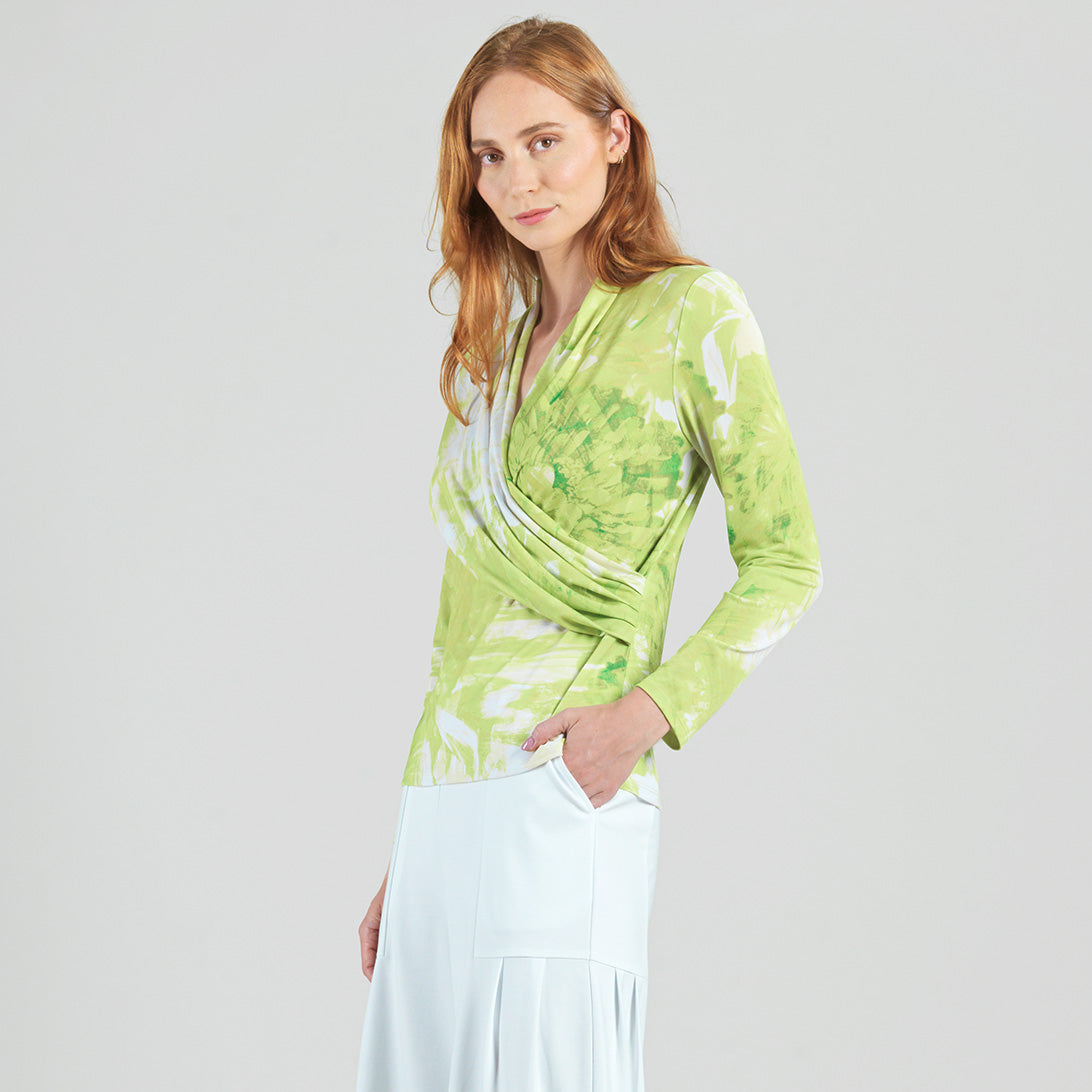 V-Neck Draped Pleat Top - Floral Citrus - Final Sale | Clara Sunwoo