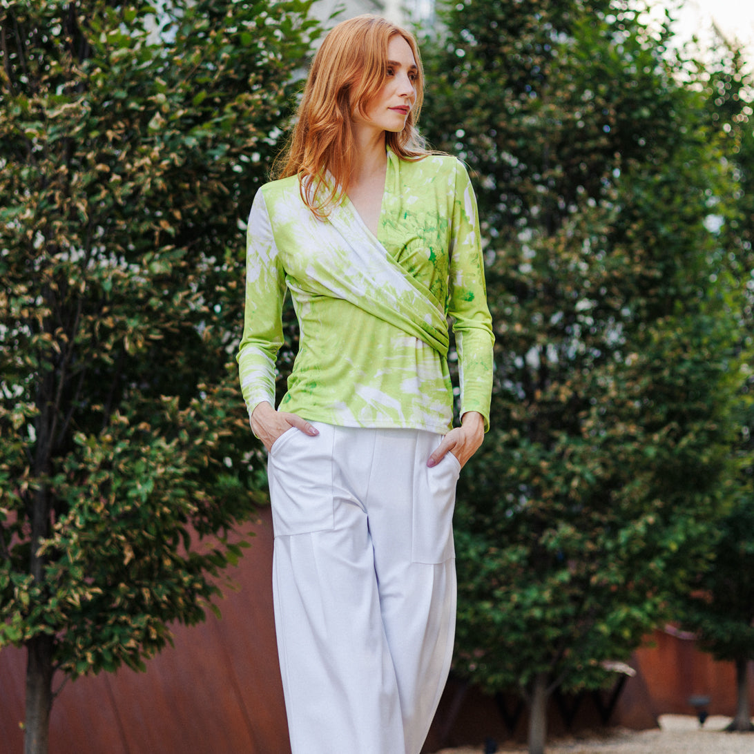 V-Neck Draped Pleat Top - Floral Citrus - Final Sale | Clara Sunwoo
