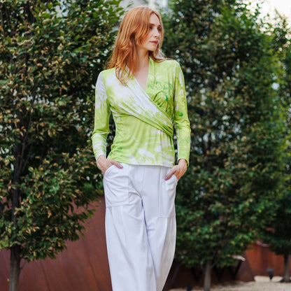 V-Neck Draped Pleat Top - Floral Citrus - Final Sale | Clara Sunwoo