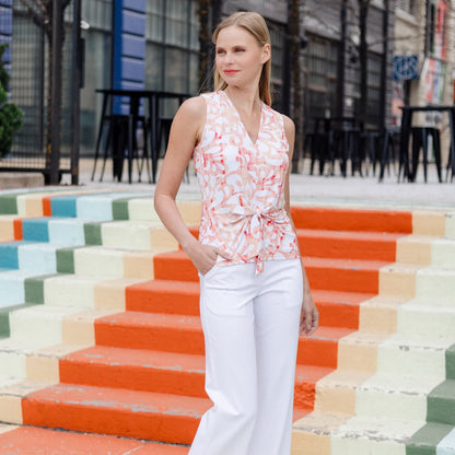 Sleeveless V-Neck Center Front Tie Top - Damask Motif - Final Sale | Clara Sunwoo
