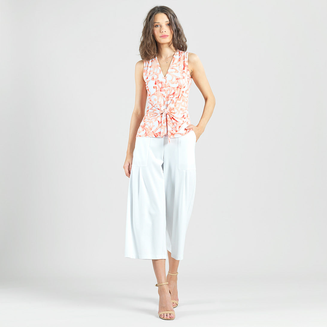 Sleeveless V-Neck Center Front Tie Top - Damask Motif - Final Sale | Clara Sunwoo