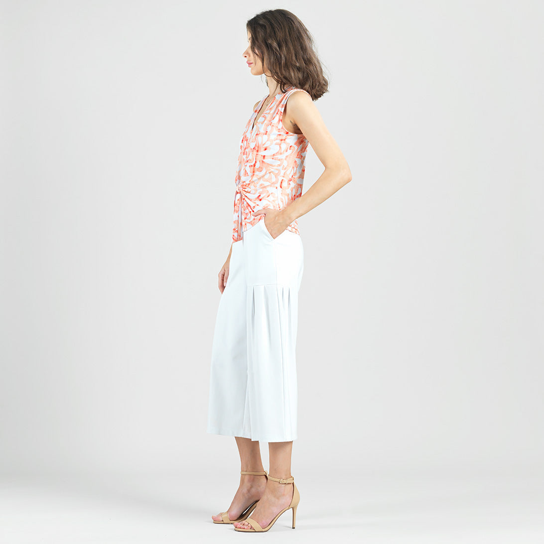Sleeveless V-Neck Center Front Tie Top - Damask Motif - Final Sale | Clara Sunwoo