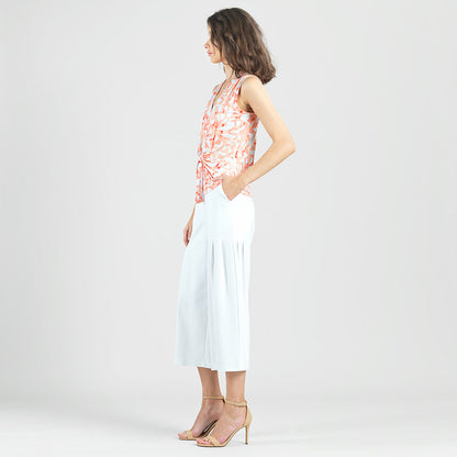 Sleeveless V-Neck Center Front Tie Top - Damask Motif - Final Sale | Clara Sunwoo