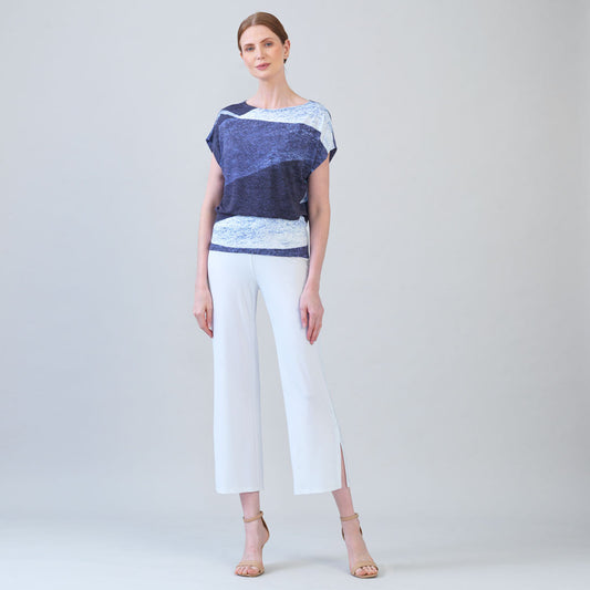 Silky Pleat Knit - Dolman Short Sleeve Top - Lunar Stripe - Final Sale | Clara Sunwoo