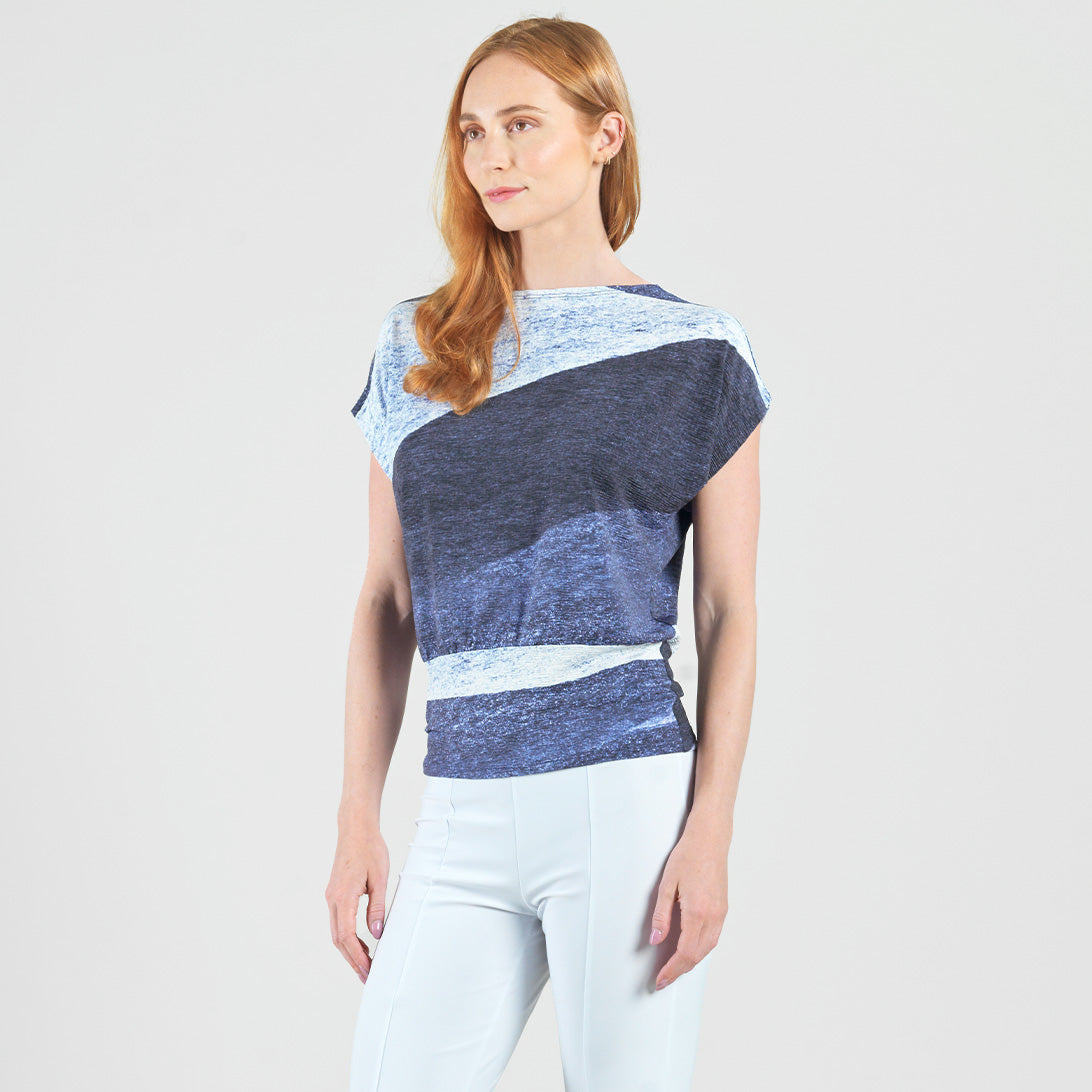 Silky Pleat Knit - Dolman Short Sleeve Top - Lunar Stripe - Final Sale | Clara Sunwoo