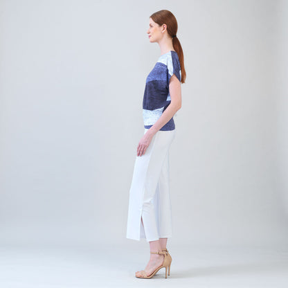 Silky Pleat Knit - Dolman Short Sleeve Top - Lunar Stripe - Final Sale | Clara Sunwoo