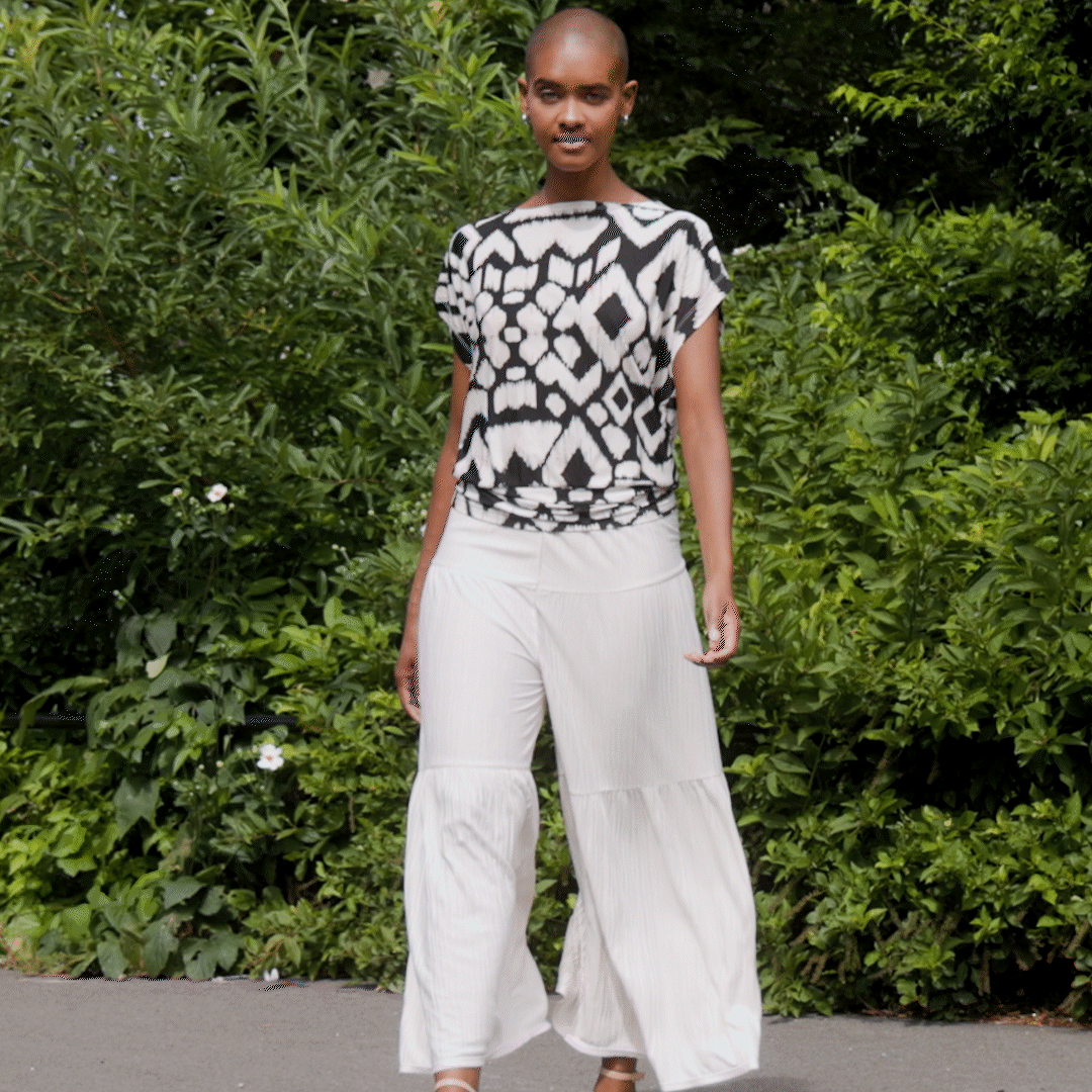 Crinkle Pleat Knit - Dolman Short Sleeve Top - Aztec - Final Sale | Clara Sunwoo