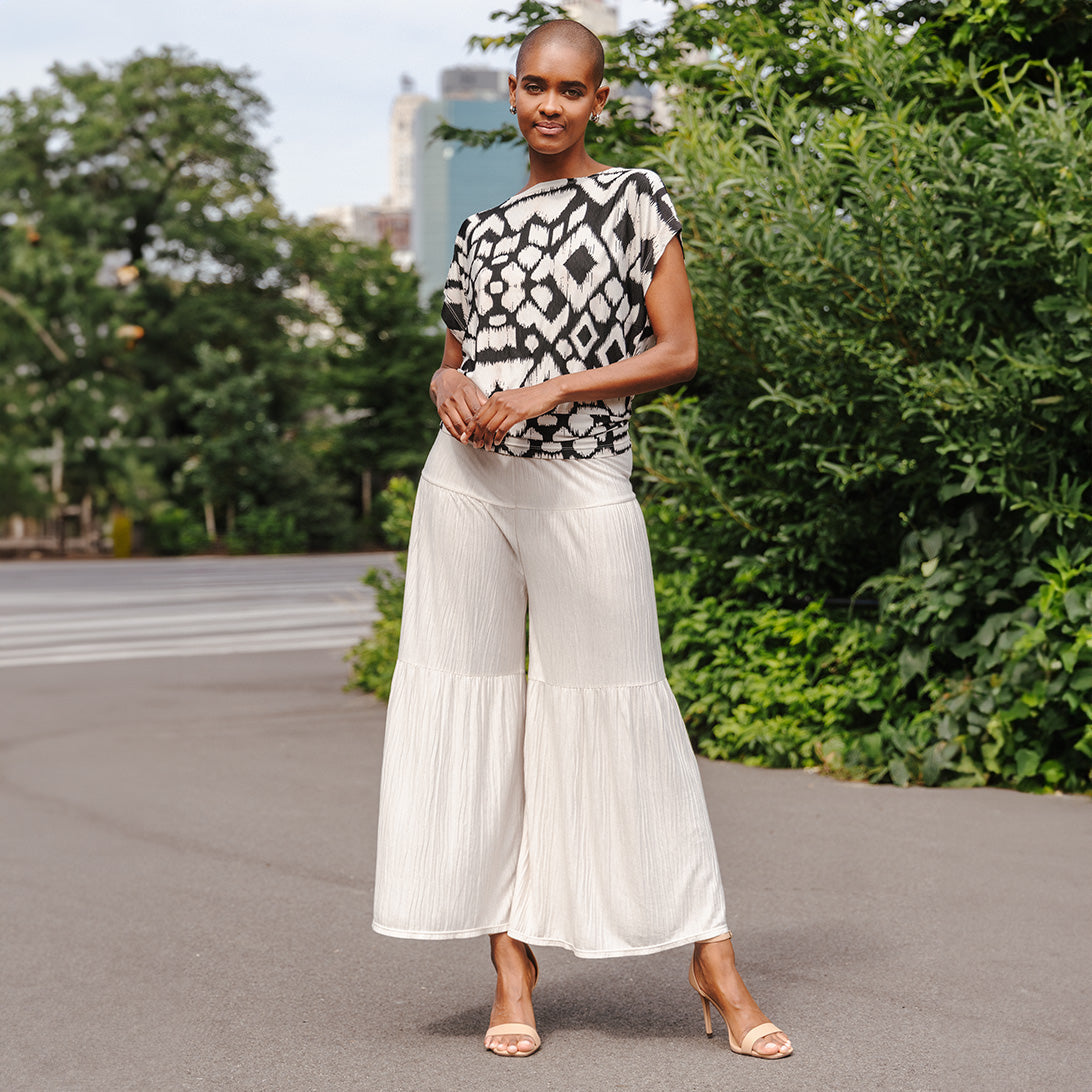 Crinkle Pleat Knit - Dolman Short Sleeve Top - Aztec - Final Sale | Clara Sunwoo