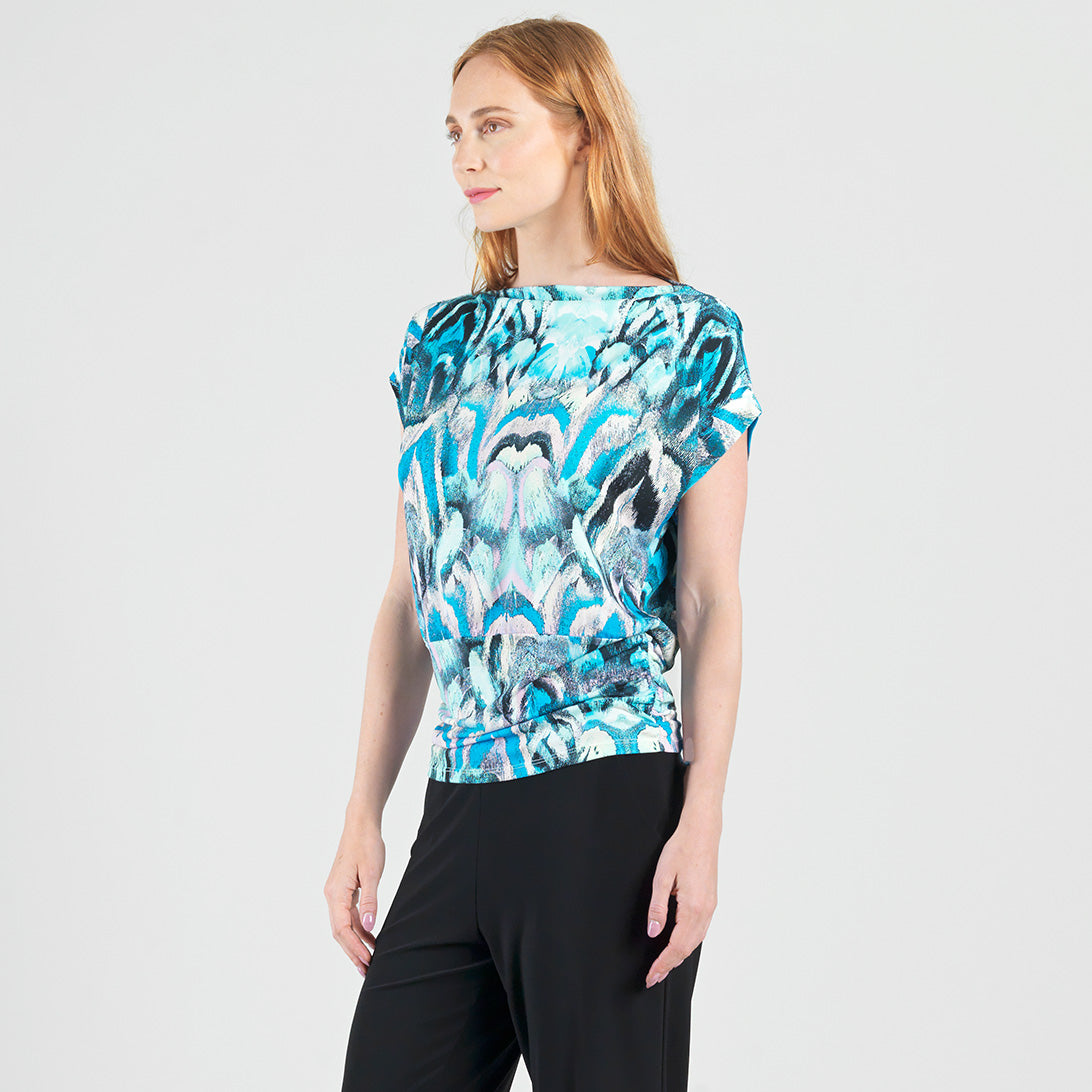 Side Ruched Boat Neck Top - Abstract Prism - Final Sale! | Clara Sunwoo