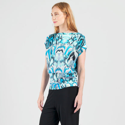 Side Ruched Boat Neck Top - Abstract Prism - Final Sale! | Clara Sunwoo