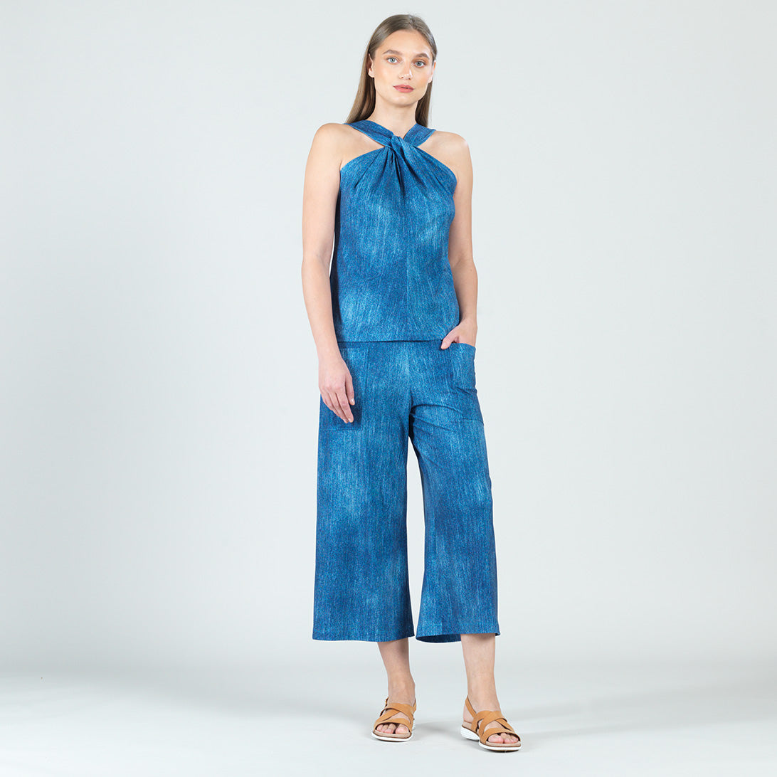Grecian Halter Top - Denim Print - Final Sale | Clara Sunwoo