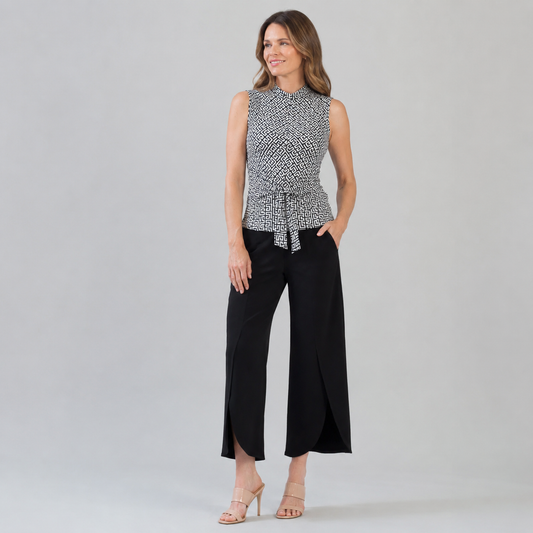 Butter Knit - Sleeveless Center Front Tie Top - Greek Key - Final Sale! | Clara Sunwoo