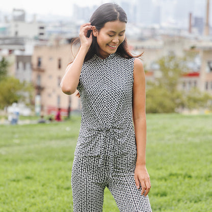 Butter Knit - Sleeveless Center Front Tie Top - Greek Key - Final Sale! | Clara Sunwoo