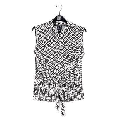 Butter Knit - Sleeveless Center Front Tie Top - Greek Key - Final Sale! | Clara Sunwoo