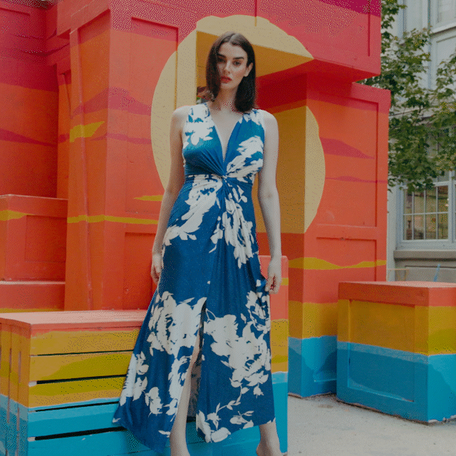 Crushed Silk Knit - Center Slit Maxi Dress - Dreamy Floral - Final Sale! | Clara Sunwoo