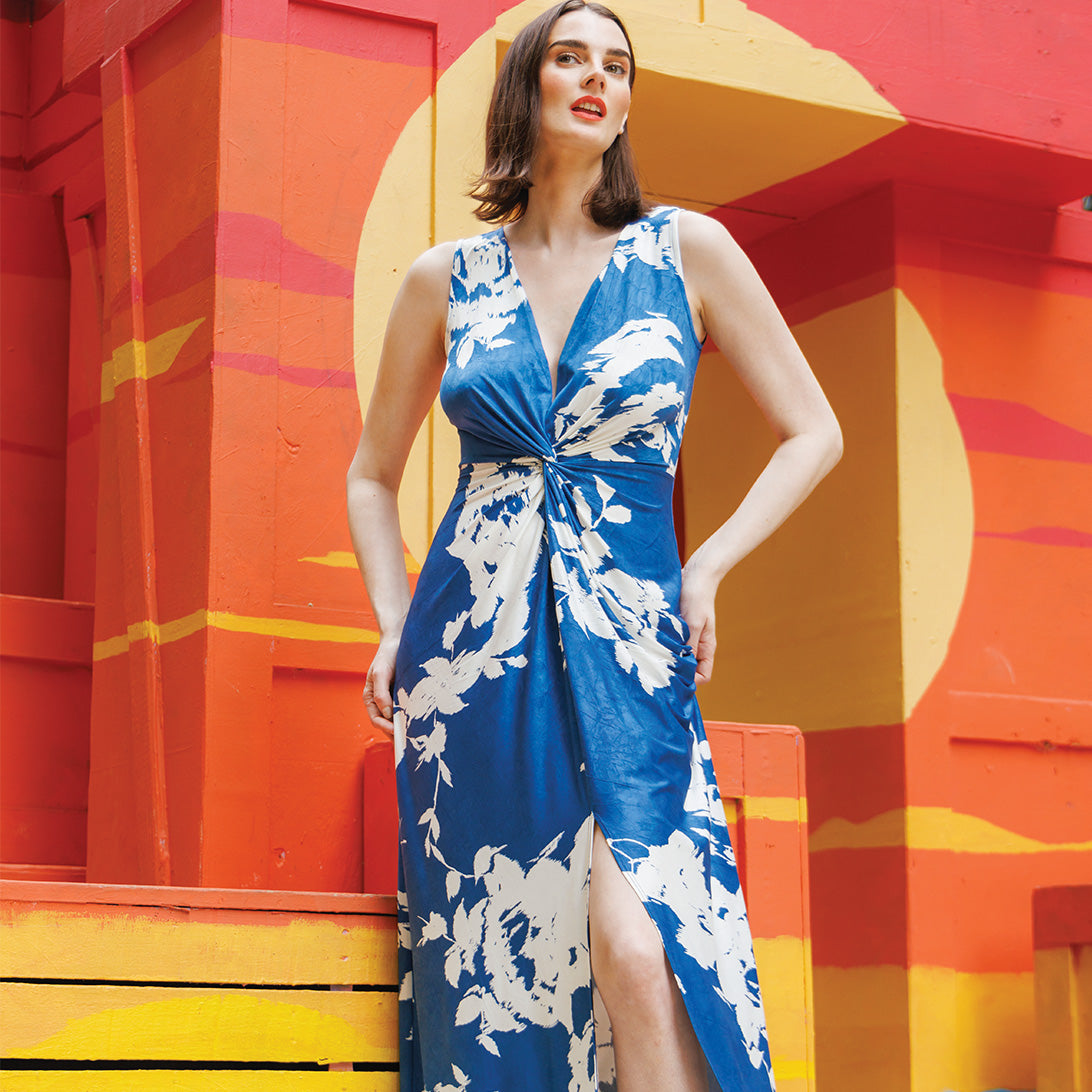 Crushed Silk Knit - Center Slit Maxi Dress - Dreamy Floral - Final Sale! | Clara Sunwoo