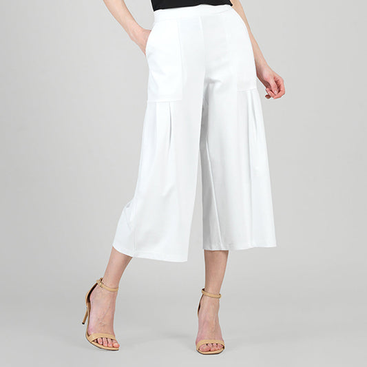 Rayon-Ponte Knit - Pleated Gaucho Pocket Pant - White - Final Sale | Clara Sunwoo