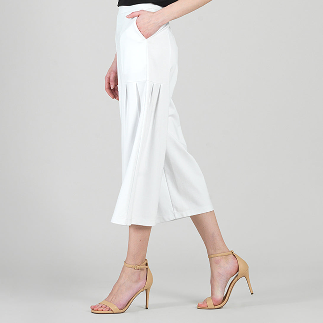 Rayon-Ponte Knit - Pleated Gaucho Pocket Pant - White - Final Sale | Clara Sunwoo