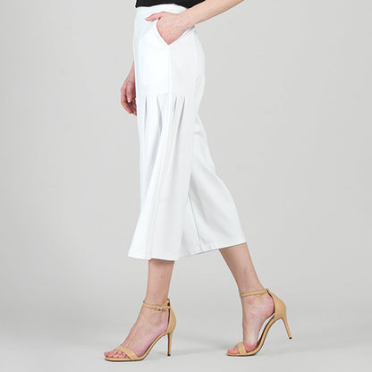 Rayon-Ponte Knit - Pleated Gaucho Pocket Pant - White - Final Sale | Clara Sunwoo