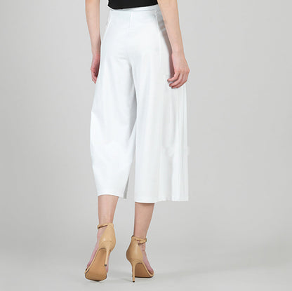 Rayon-Ponte Knit - Pleated Gaucho Pocket Pant - White - Final Sale | Clara Sunwoo