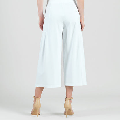 Rayon-Ponte Knit - Pleated Gaucho Pocket Pant - White - Final Sale | Clara Sunwoo